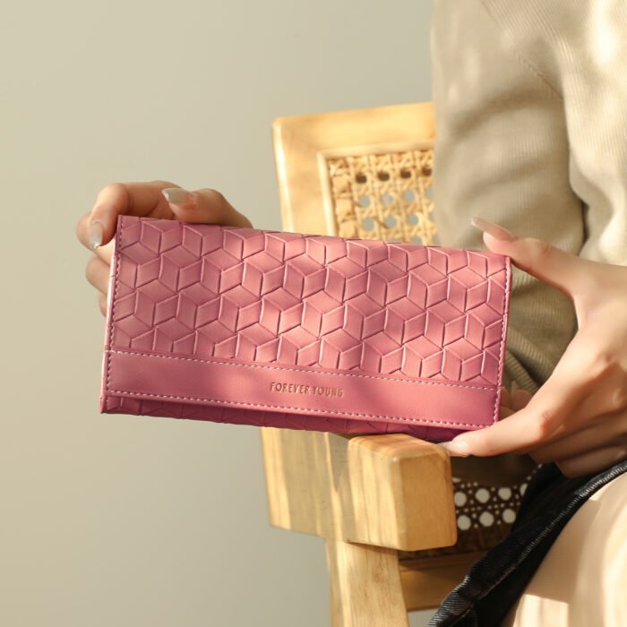 Women's Large Bifold Wallet with Woven Embossed Pattern, Many Compartments - Image 5