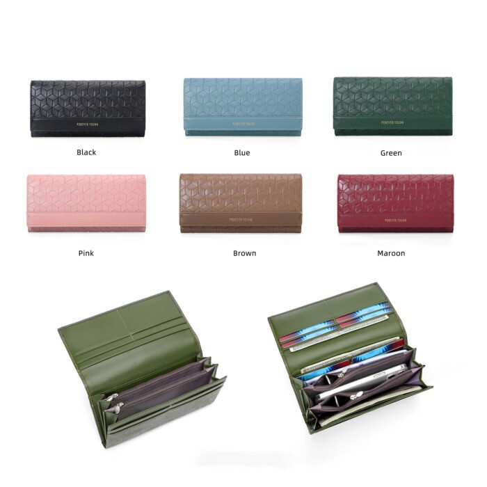 Women's Large Bifold Wallet with Woven Embossed Pattern, Many Compartments - Image 3