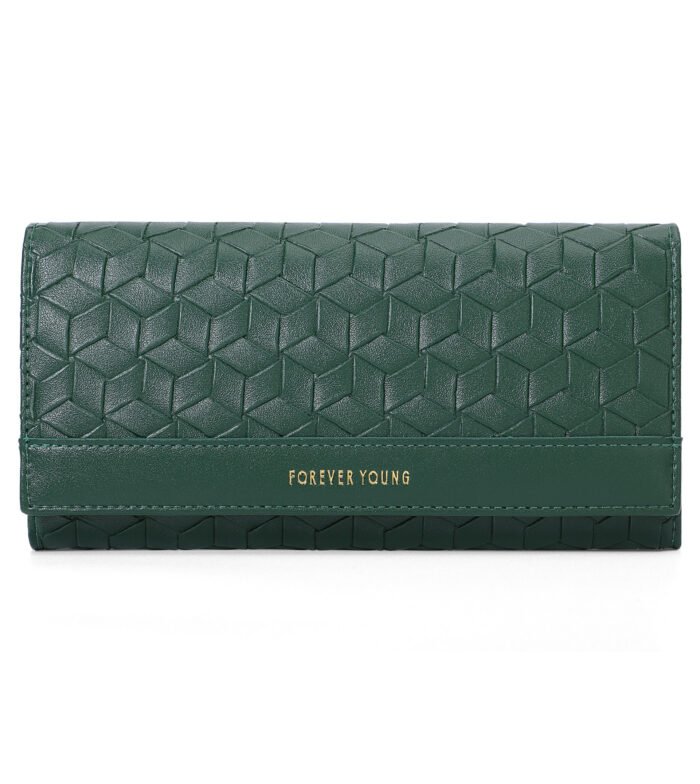 Women's Large Bifold Wallet with Woven Embossed Pattern, Many Compartments