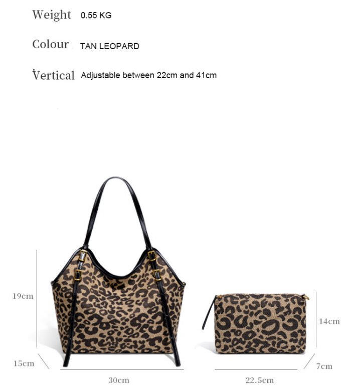 Leopard Print Shoulder Tote Bag with Inner Pouch – Adjustable Strap Hobo Purse for Women - Image 2