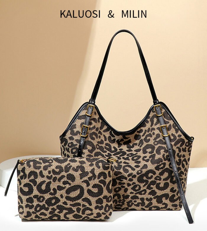 Leopard Print Shoulder Tote Bag with Inner Pouch – Adjustable Strap Hobo Purse for Women