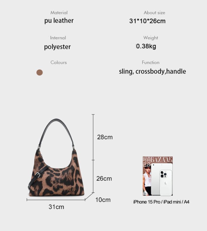 Trendy Leopard Print PU Leather Hobo Bag – Crossbody & Shoulder Handbag for Women - Image 3