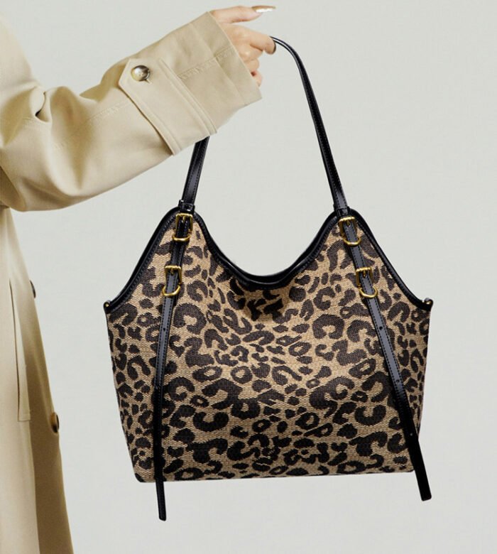 Leopard Print Shoulder Tote Bag with Inner Pouch – Adjustable Strap Hobo Purse for Women - Image 12