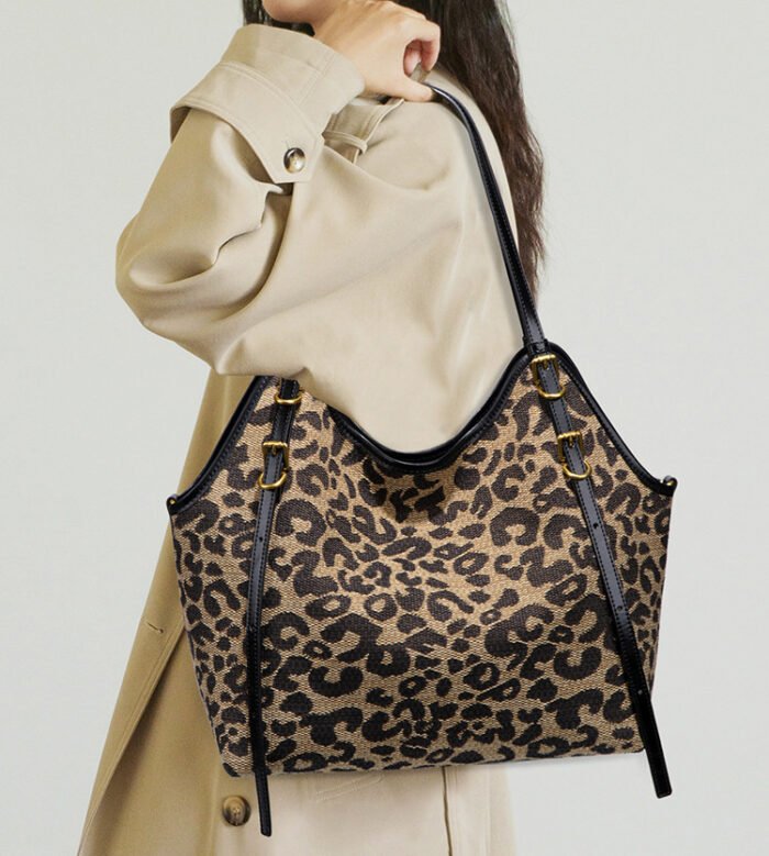 Leopard Print Shoulder Tote Bag with Inner Pouch – Adjustable Strap Hobo Purse for Women - Image 13